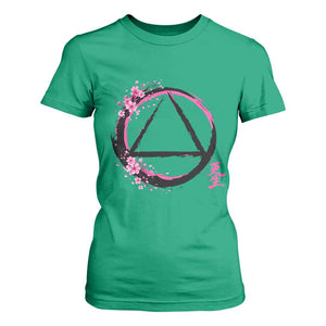 AA Sober Symbol Serenity Recovery T Shirt For Women Japanese Cherry Blossom Brushstroke Circle TS11 Irish Green Print Your Wear