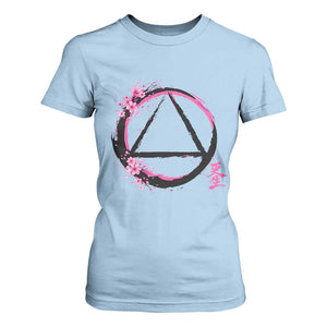 AA Sober Symbol Serenity Recovery T Shirt For Women Japanese Cherry Blossom Brushstroke Circle TS11 Light Blue Print Your Wear