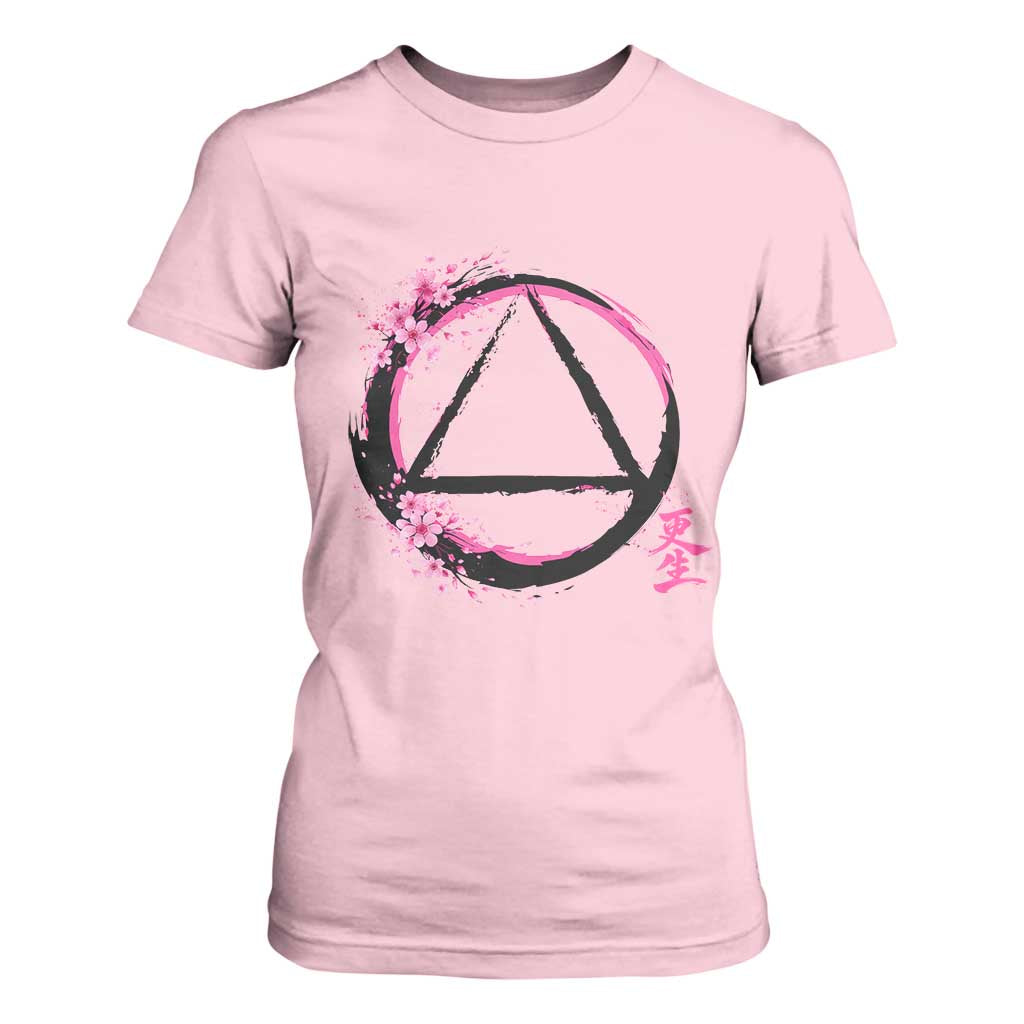 AA Sober Symbol Serenity Recovery T Shirt For Women Japanese Cherry Blossom Brushstroke Circle TS11 Light Pink Print Your Wear