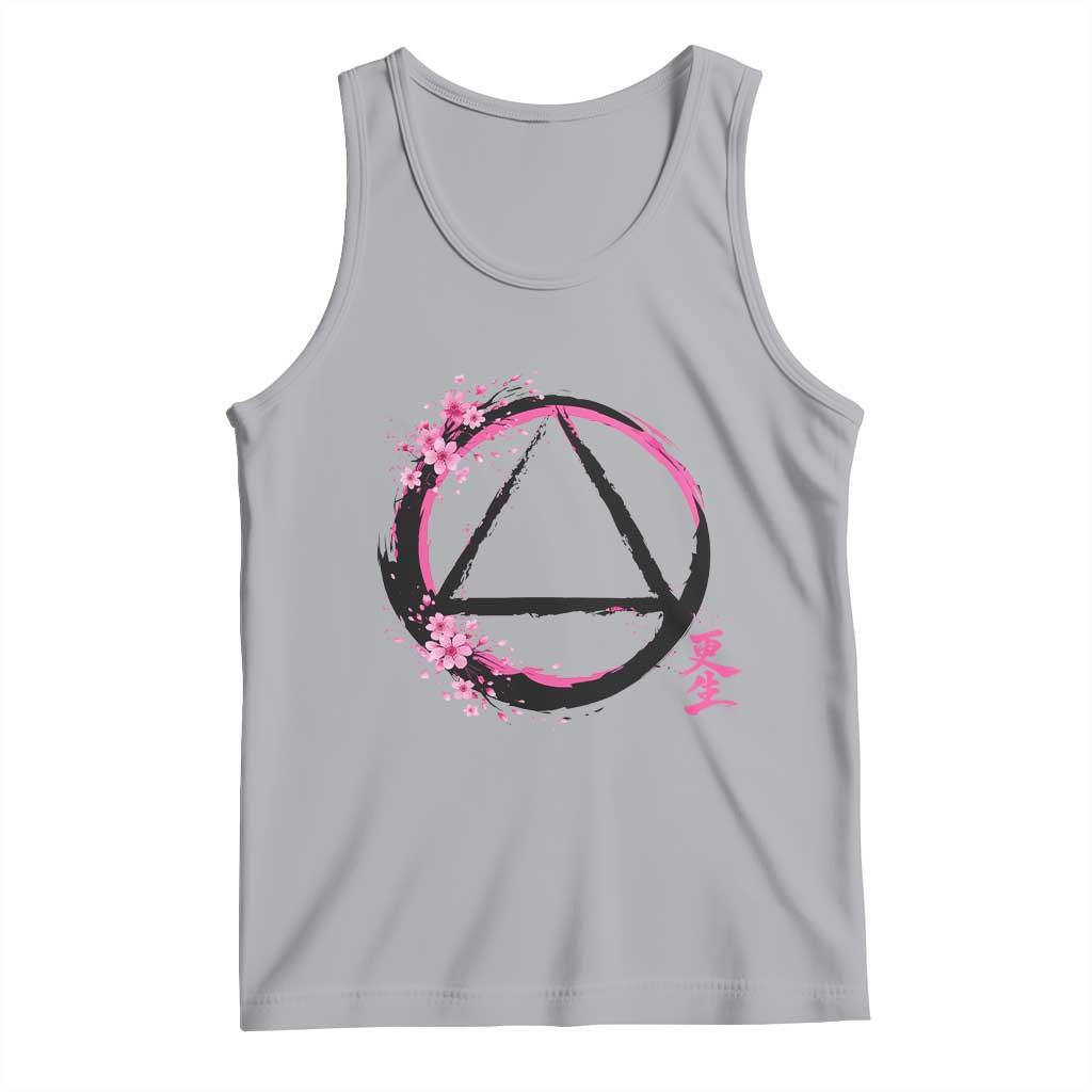 AA Sober Symbol Serenity Recovery Tank Top Japanese Cherry Blossom Brushstroke Circle TS11 Athletic Heather Print Your Wear