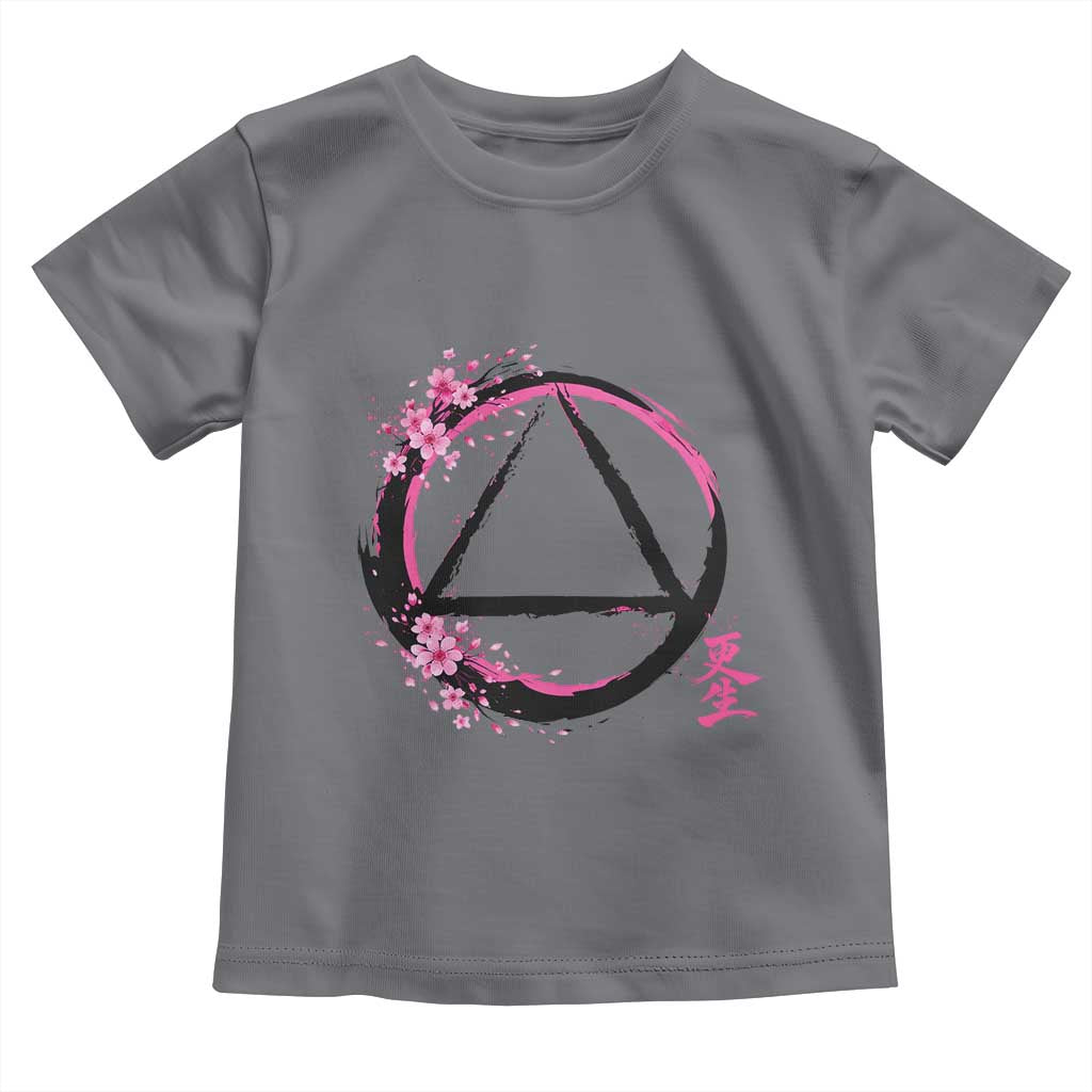AA Sober Symbol Serenity Recovery Toddler T Shirt Japanese Cherry Blossom Brushstroke Circle TS11 Charcoal Print Your Wear