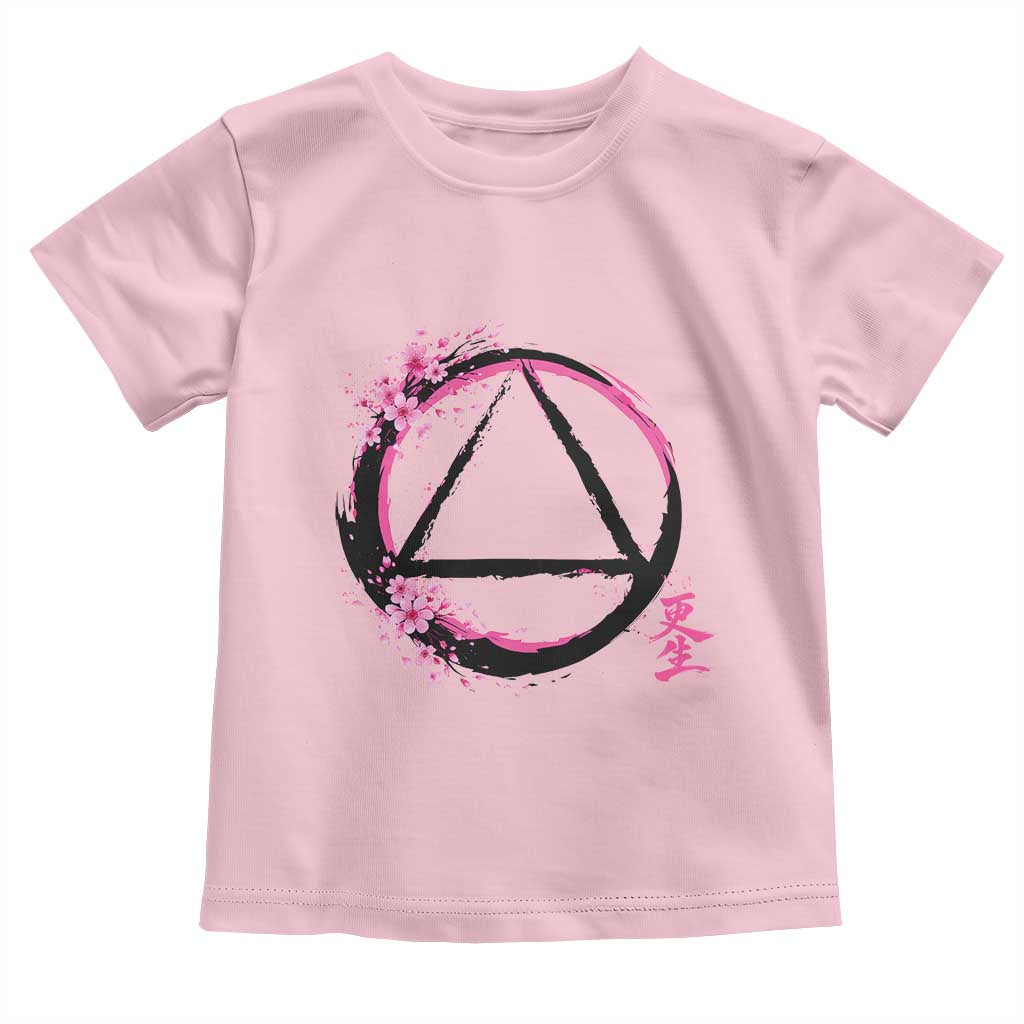 AA Sober Symbol Serenity Recovery Toddler T Shirt Japanese Cherry Blossom Brushstroke Circle TS11 Light Pink Print Your Wear