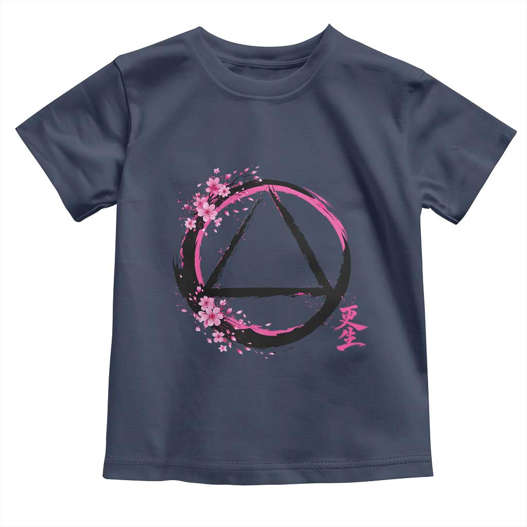 AA Sober Symbol Serenity Recovery Toddler T Shirt Japanese Cherry Blossom Brushstroke Circle TS11 Navy Print Your Wear