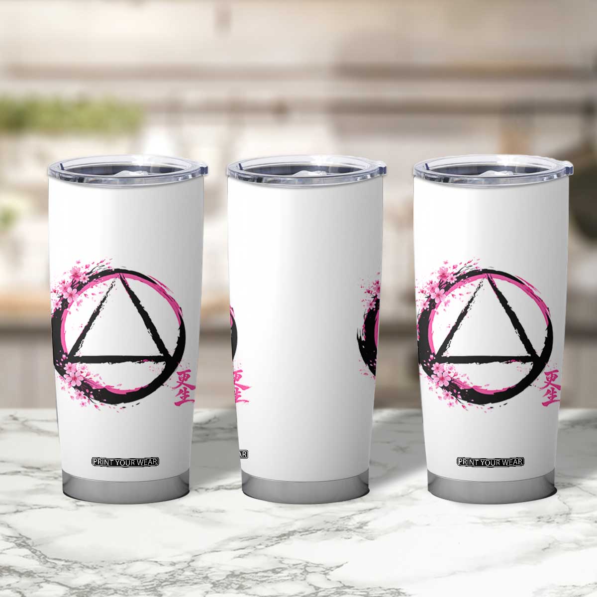 AA Sober Symbol Serenity Recovery Tumbler Cup Japanese Cherry Blossom Brushstroke Circle TS11 Print Your Wear