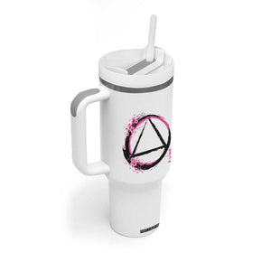 AA Sober Symbol Serenity Recovery Tumbler With Handle Japanese Cherry Blossom Brushstroke Circle TS11 Print Your Wear