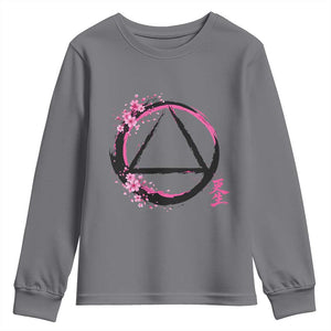 AA Sober Symbol Serenity Recovery Youth Sweatshirt Japanese Cherry Blossom Brushstroke Circle TS11 Charcoal Print Your Wear