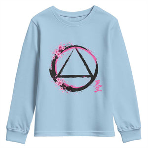 AA Sober Symbol Serenity Recovery Youth Sweatshirt Japanese Cherry Blossom Brushstroke Circle TS11 Light Blue Print Your Wear