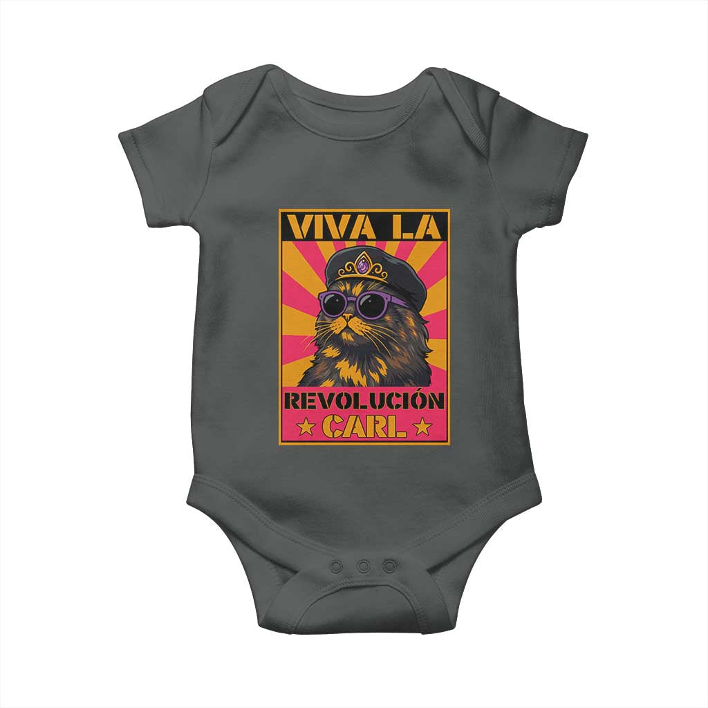 Viva La Revolucion Carl Baby Onesie - Funny Cat Princess Meme TS11 Dark Heather Print Your Wear
