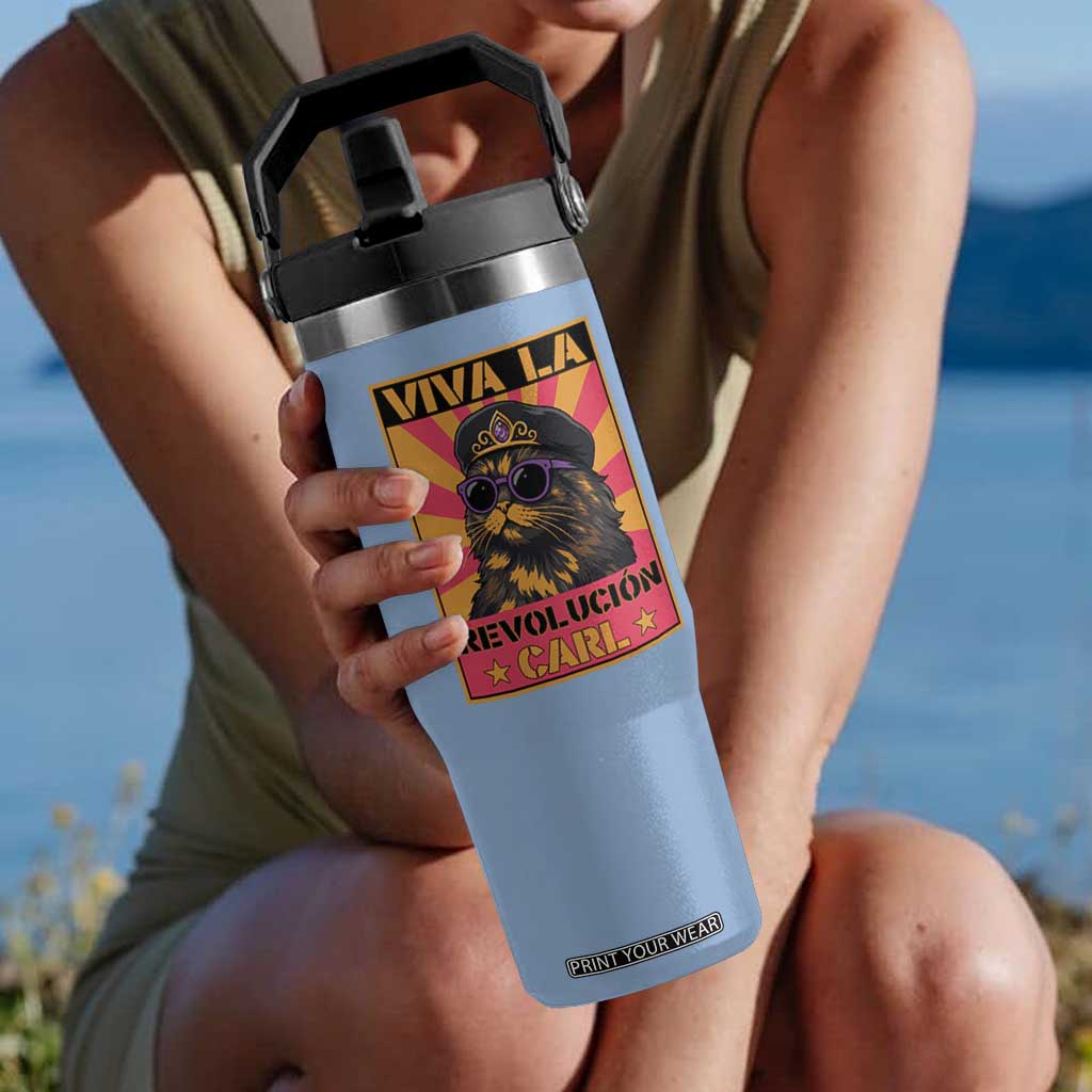 Viva La Revolucion Carl Flip Straw Tumbler Funny Cat Princess Meme TS11 One Size: 30 oz Light Blue Print Your Wear