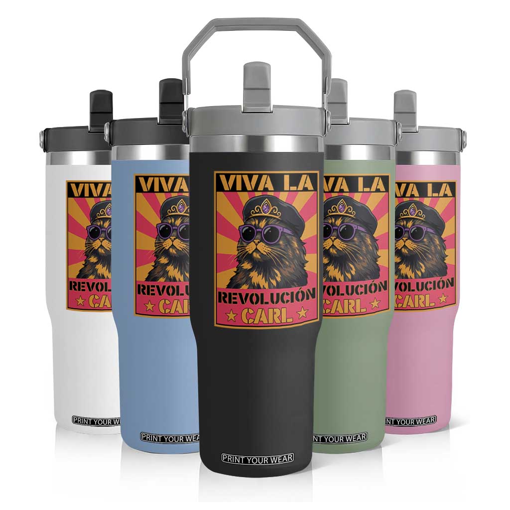 Viva La Revolucion Carl Flip Straw Tumbler Funny Cat Princess Meme TS11 Print Your Wear