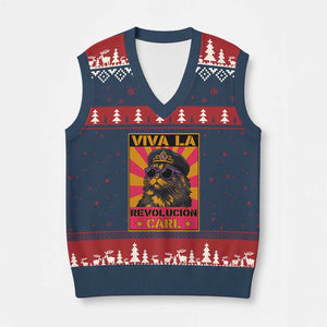 Viva La Revolucion Carl V-Neck Knit Sweater Vest Funny Cat Princess Meme TS11 Navy Red Print Your Wear