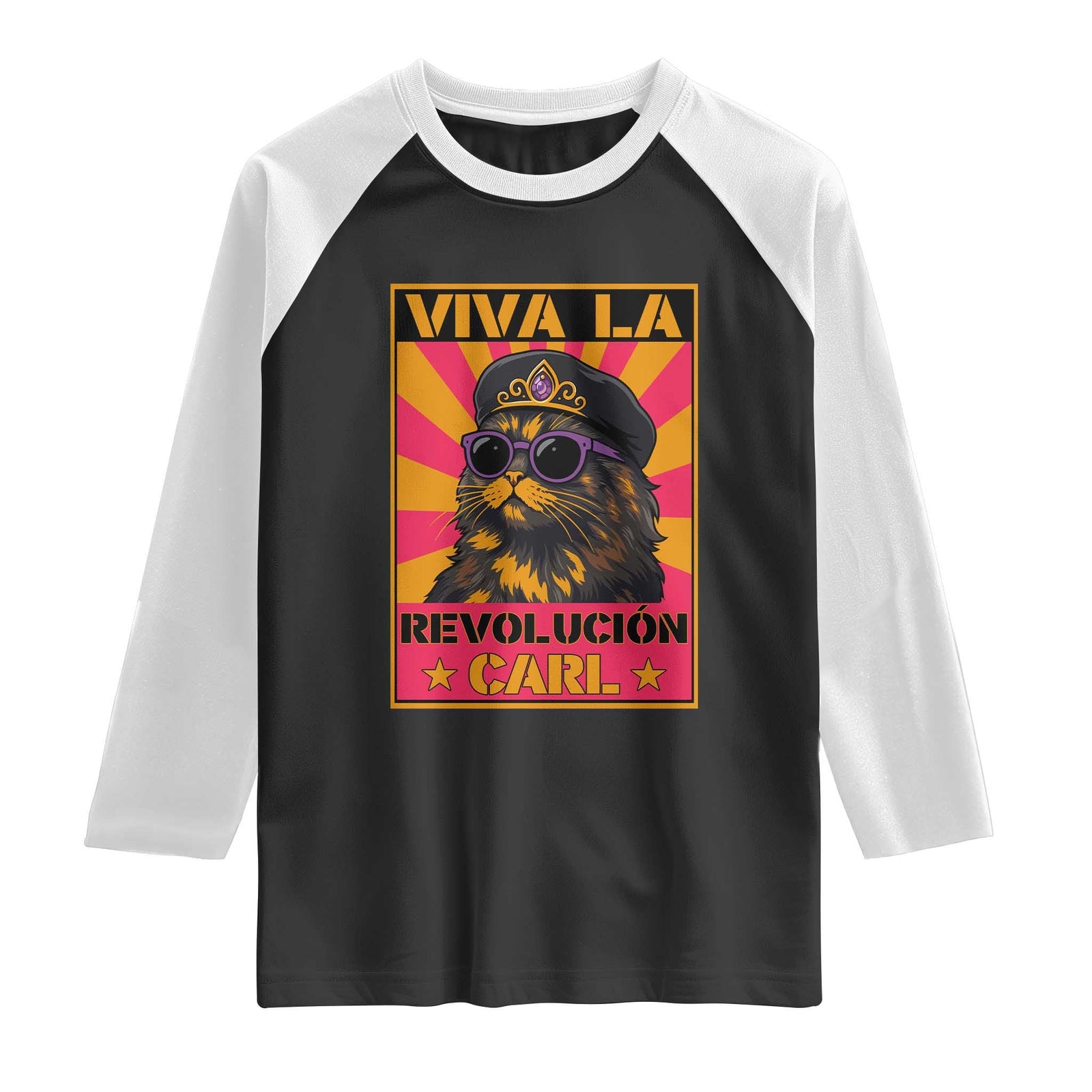 Viva La Revolucion Carl Raglan Shirt Funny Cat Princess Meme TS11 Black White Print Your Wear