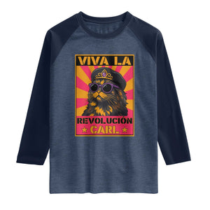 Viva La Revolucion Carl Raglan Shirt Funny Cat Princess Meme TS11 Heather Denim Navy Print Your Wear