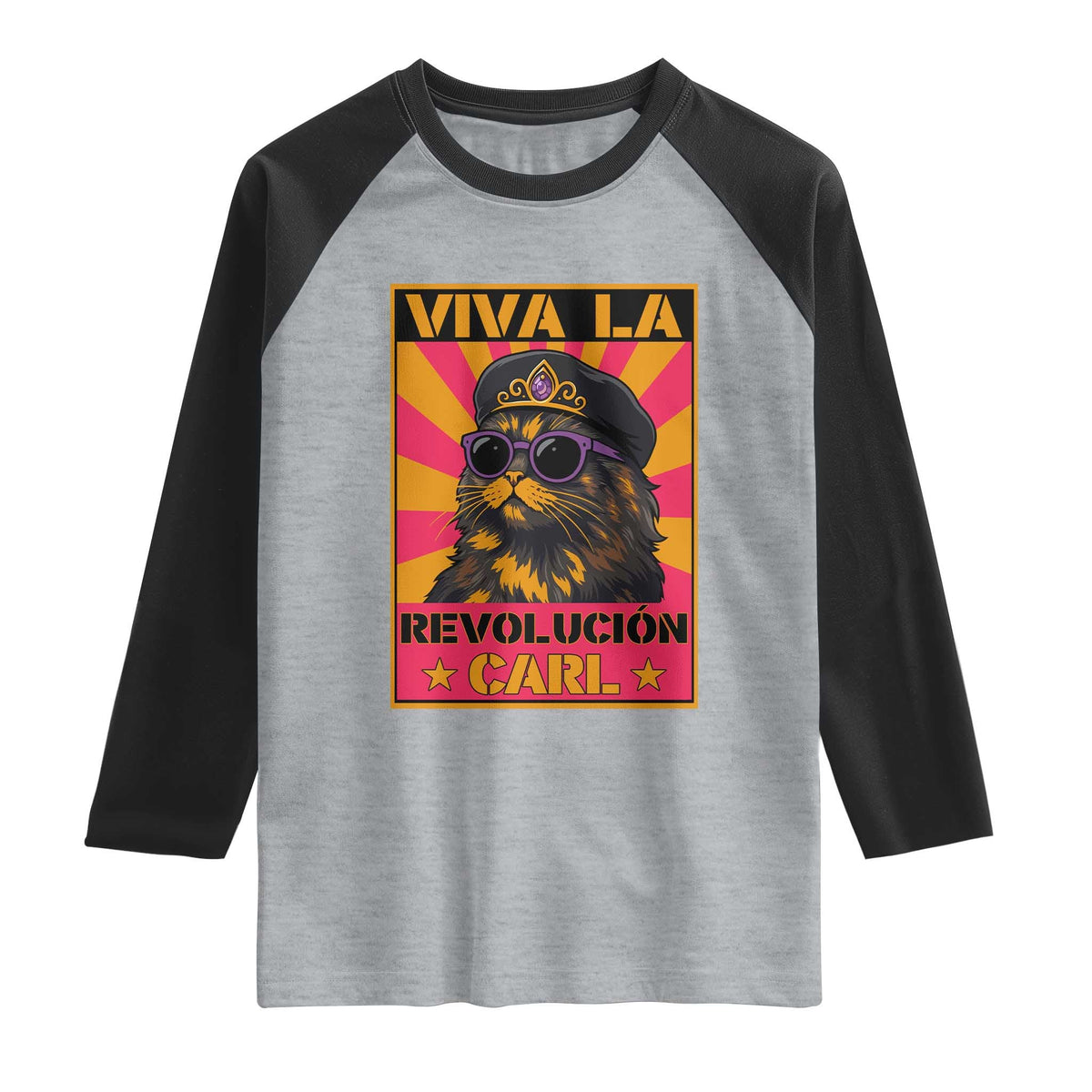 Viva La Revolucion Carl Raglan Shirt Funny Cat Princess Meme TS11 Heather Gray Black Print Your Wear