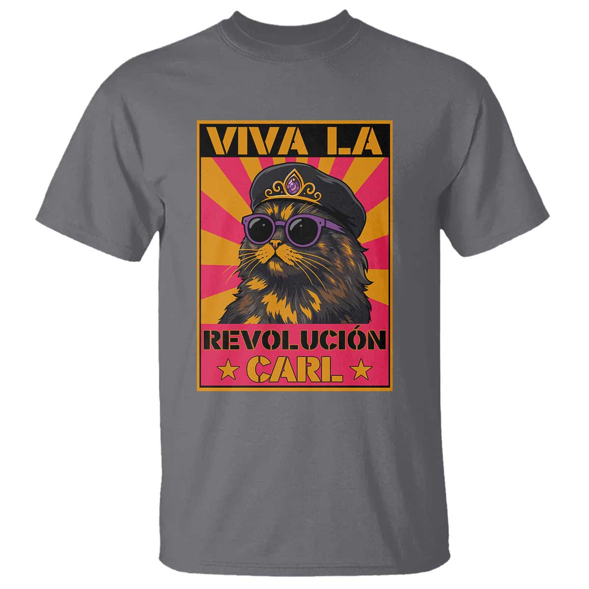 Viva La Revolucion Carl T Shirt - Funny Cat Princess Meme TS11 Charcoal Print Your Wear