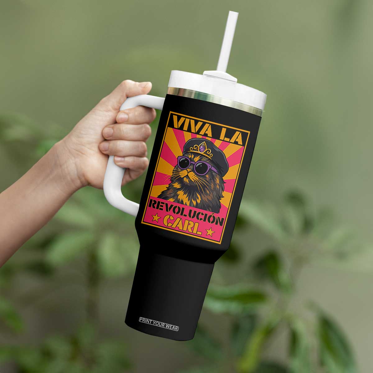 Viva La Revolucion Carl Tumbler With Handle Funny Cat Princess Meme TS11 Print Your Wear