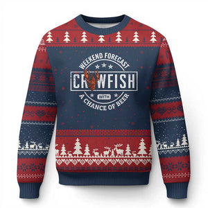 Weekend Forecast Crawfish With A Chance Of Beer Ugly Christmas Sweater TS11 Navy Red Print Your Wear