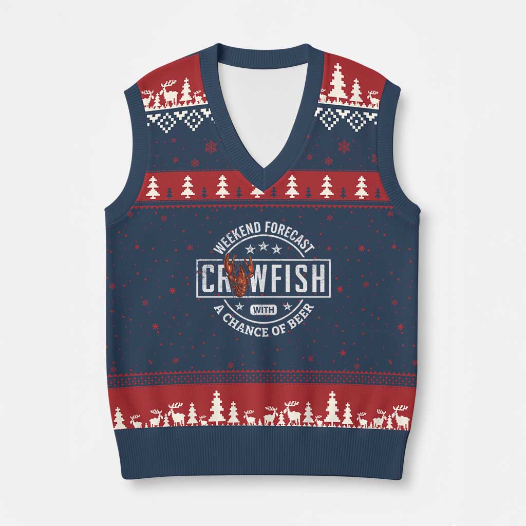 Weekend Forecast Crawfish With A Chance Of Beer V-Neck Knit Sweater Vest TS11 Navy Red Print Your Wear