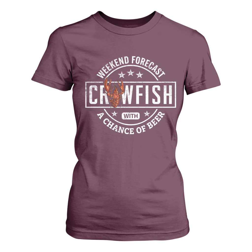 Weekend Forecast Crawfish With A Chance Of Beer T Shirt For Women TS11 Maroon Print Your Wear