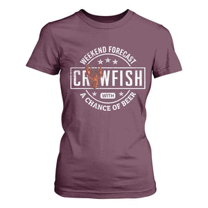 Weekend Forecast Crawfish With A Chance Of Beer T Shirt For Women TS11 Maroon Print Your Wear
