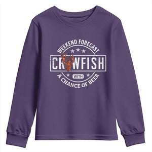 Weekend Forecast Crawfish With A Chance Of Beer Youth Sweatshirt TS11 Purple Print Your Wear