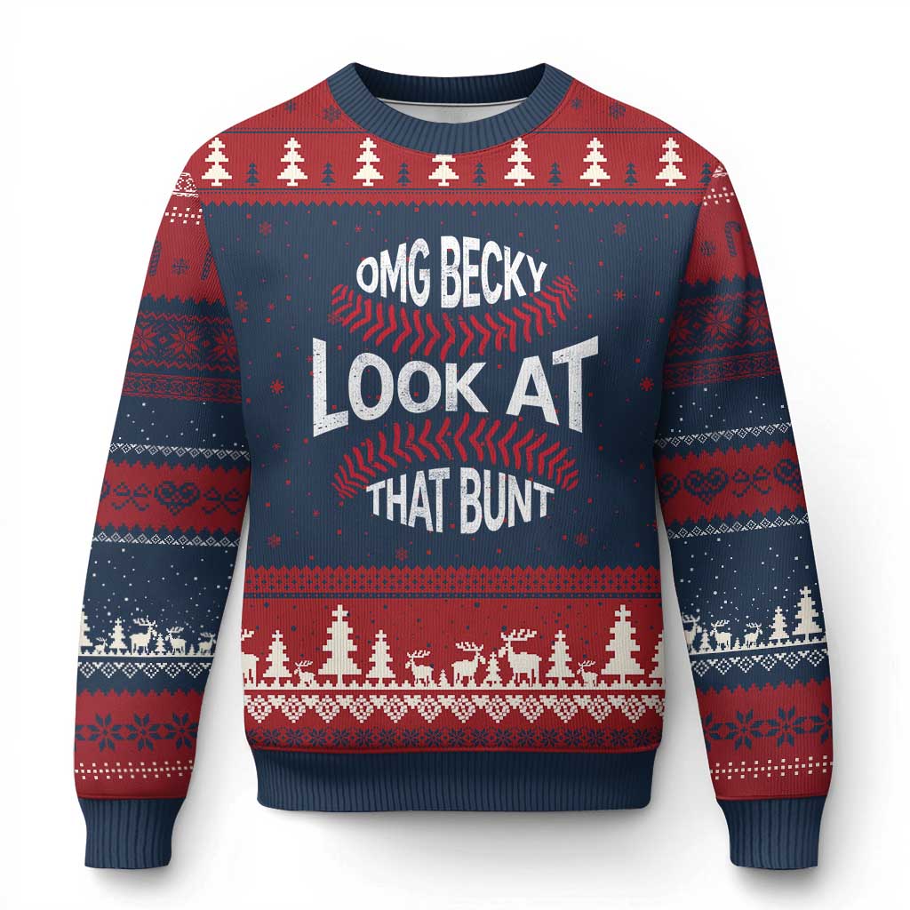 OMG Becky Look At That Bunt Funny Baseball Ugly Christmas Sweater TS11 Navy Red Print Your Wear