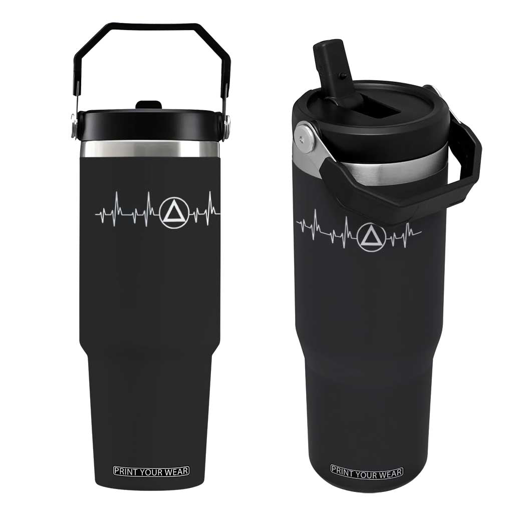 Sober Recover Sobriety Heartbeat EKG Pulse Recovery Flip Straw Tumbler TS11 One Size: 30 oz Black Print Your Wear