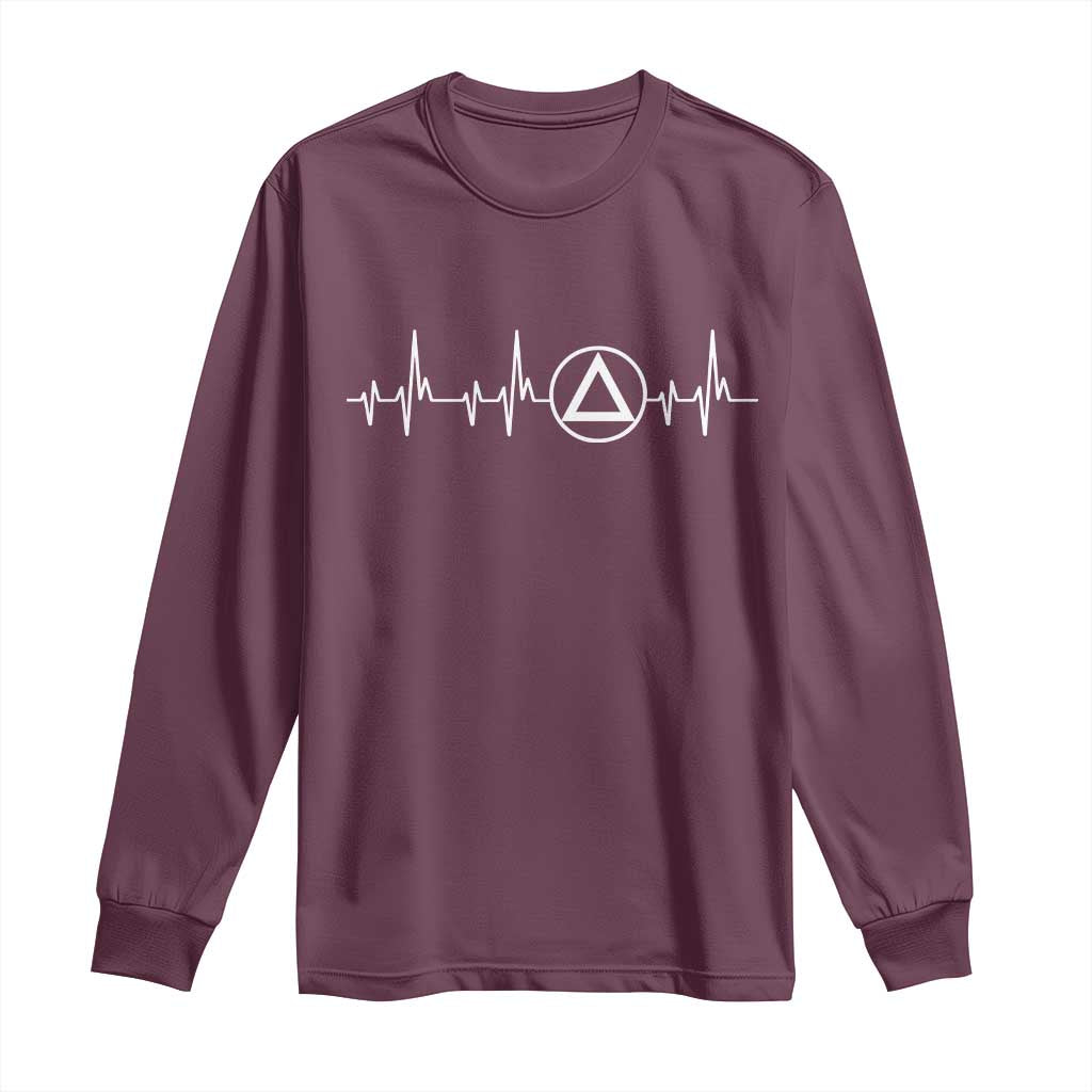Sober Recover Sobriety Heartbeat EKG Pulse Recovery Long Sleeve Shirt TS11 Maroon Print Your Wear