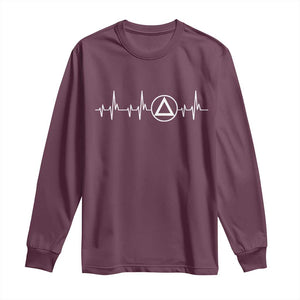 Sober Recover Sobriety Heartbeat EKG Pulse Recovery Long Sleeve Shirt TS11 Maroon Print Your Wear
