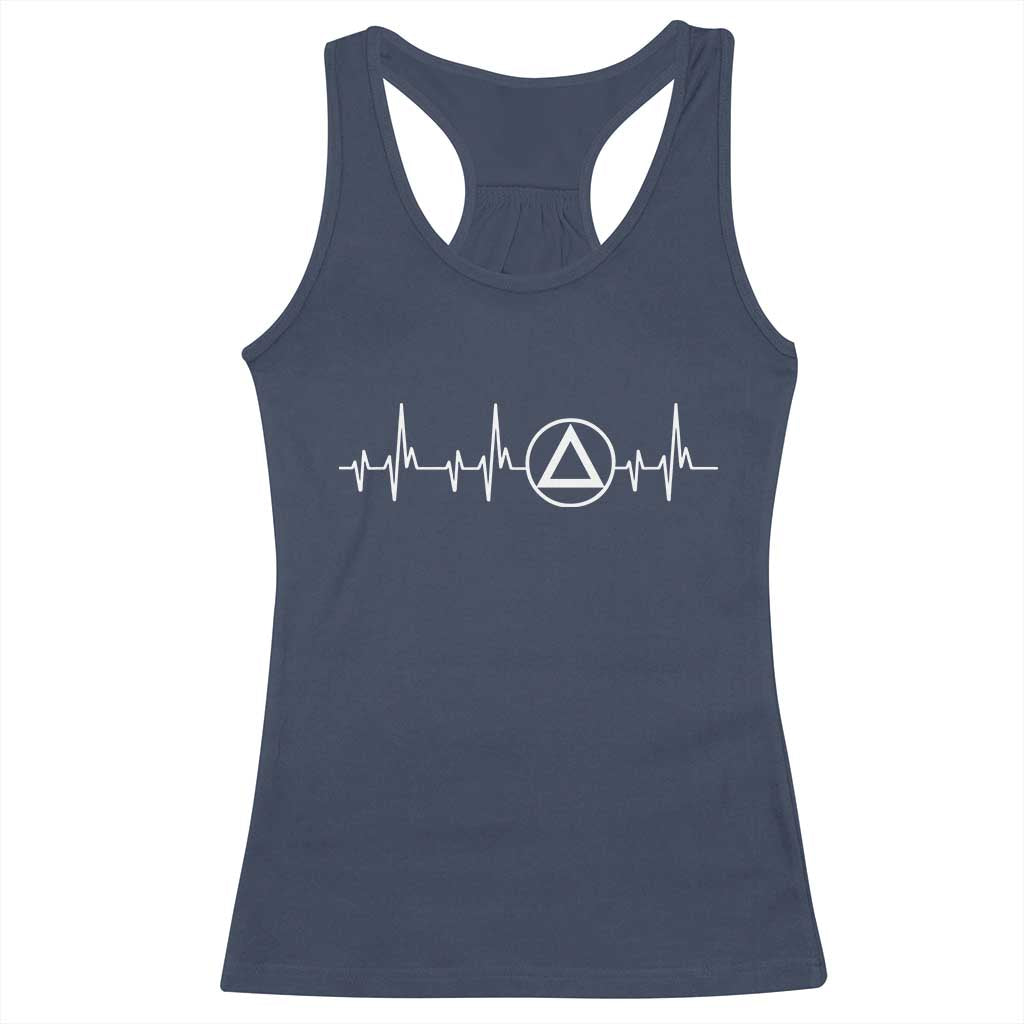 Sober Recover Sobriety Heartbeat EKG Pulse Recovery Racerback Tank Top TS11 Navy Print Your Wear