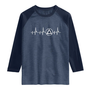 Sober Recover Sobriety Heartbeat EKG Pulse Recovery Raglan Shirt TS11 Heather Denim Navy Print Your Wear
