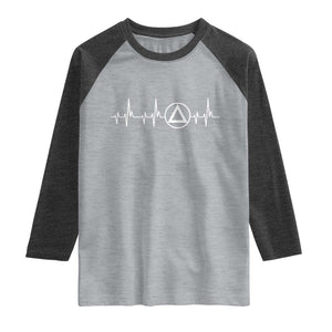 Sober Recover Sobriety Heartbeat EKG Pulse Recovery Raglan Shirt TS11 Heather Gray Heather Charcoal Print Your Wear