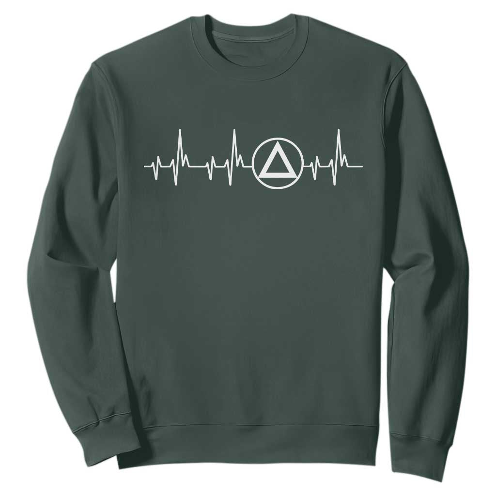 Sober Recover Sobriety Heartbeat EKG Pulse Recovery Sweatshirt TS11 Dark Forest Green Print Your Wear
