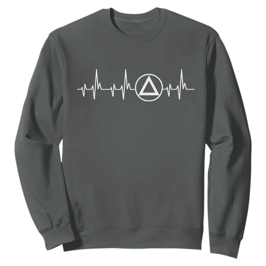 Sober Recover Sobriety Heartbeat EKG Pulse Recovery Sweatshirt TS11 Dark Heather Print Your Wear
