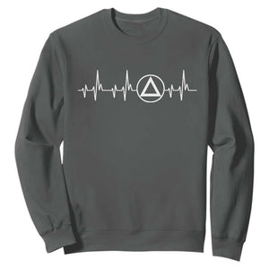 Sober Recover Sobriety Heartbeat EKG Pulse Recovery Sweatshirt TS11 Dark Heather Print Your Wear