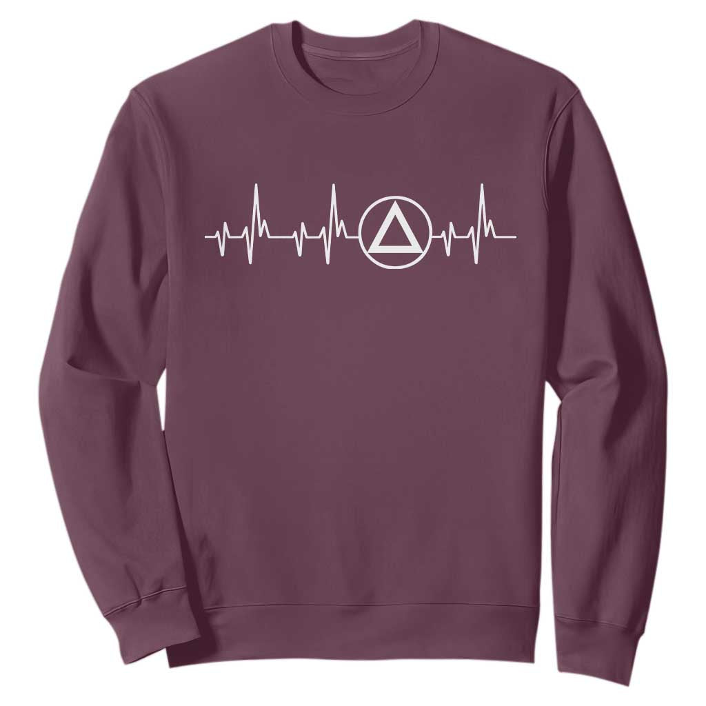 Sober Recover Sobriety Heartbeat EKG Pulse Recovery Sweatshirt TS11 Maroon Print Your Wear