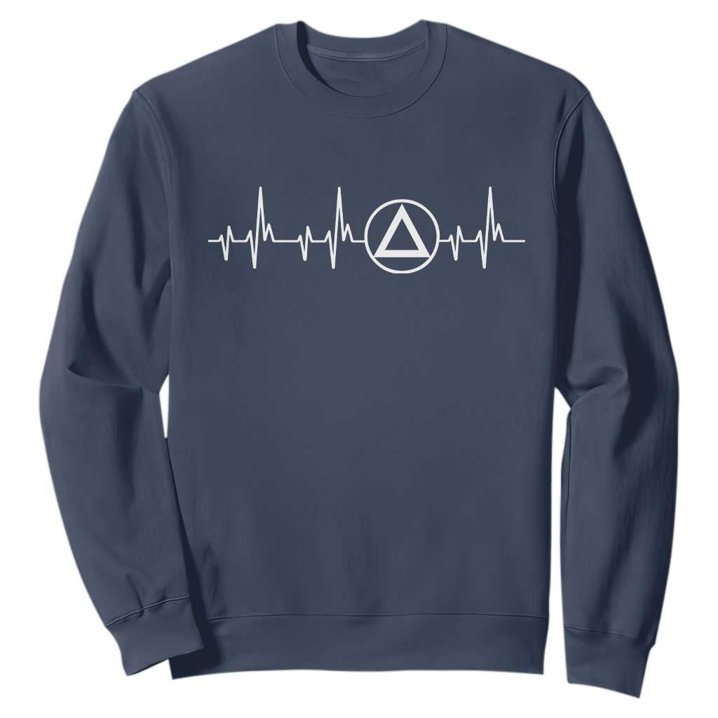 Sober Recover Sobriety Heartbeat EKG Pulse Recovery Sweatshirt TS11 Navy Print Your Wear