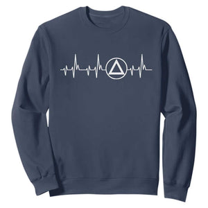 Sober Recover Sobriety Heartbeat EKG Pulse Recovery Sweatshirt TS11 Navy Print Your Wear