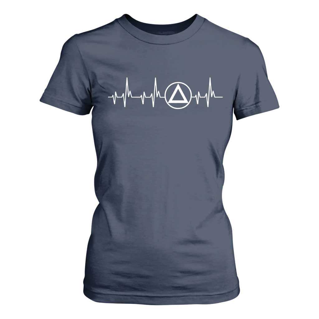 Sober Recover Sobriety Heartbeat EKG Pulse Recovery T Shirt For Women TS11 Navy Print Your Wear
