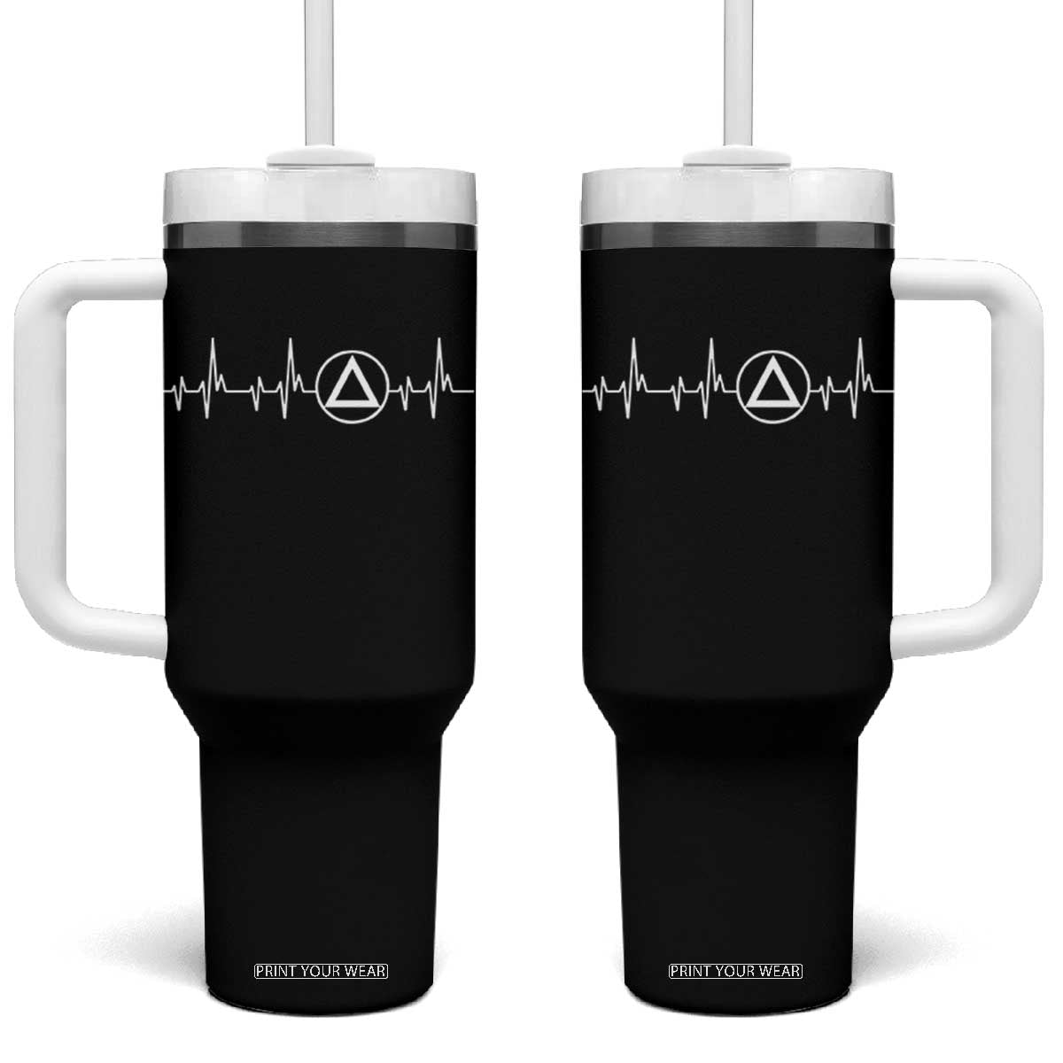Sober Recover Sobriety Heartbeat EKG Pulse Recovery Tumbler With Handle TS11 One Size: 40 oz Black Print Your Wear