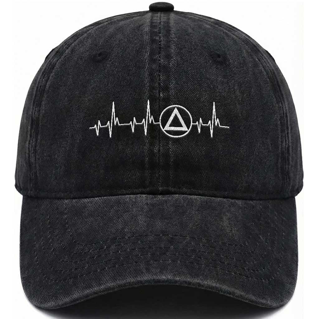 Sober Recover Sobriety Heartbeat EKG Pulse Recovery Washed Cotton Baseball Cap TS11 Print Your Wear