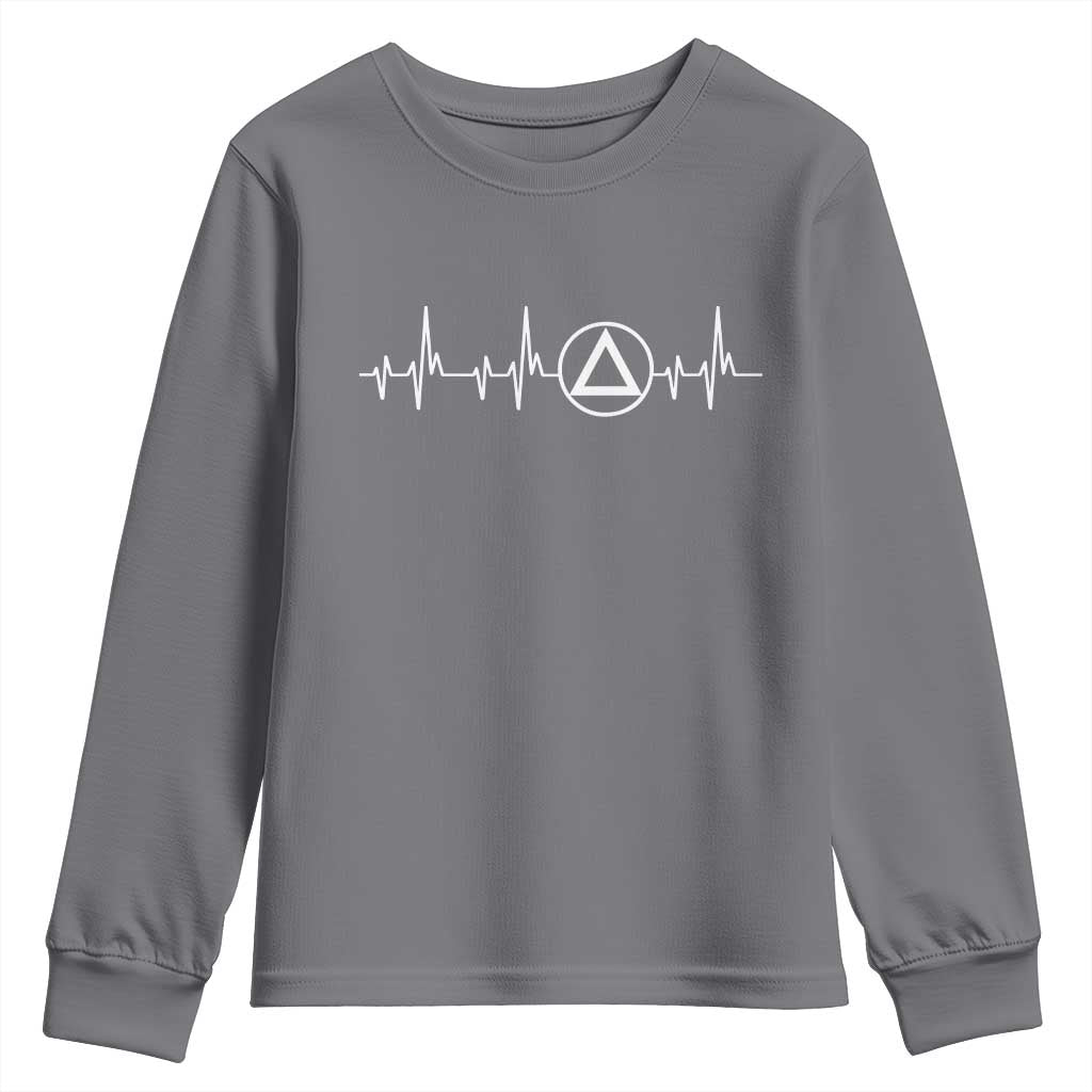 Sober Recover Sobriety Heartbeat EKG Pulse Recovery Youth Sweatshirt TS11 Charcoal Print Your Wear