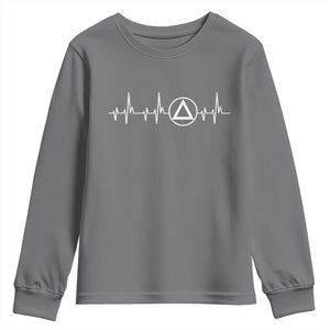 Sober Recover Sobriety Heartbeat EKG Pulse Recovery Youth Sweatshirt TS11 Charcoal Print Your Wear