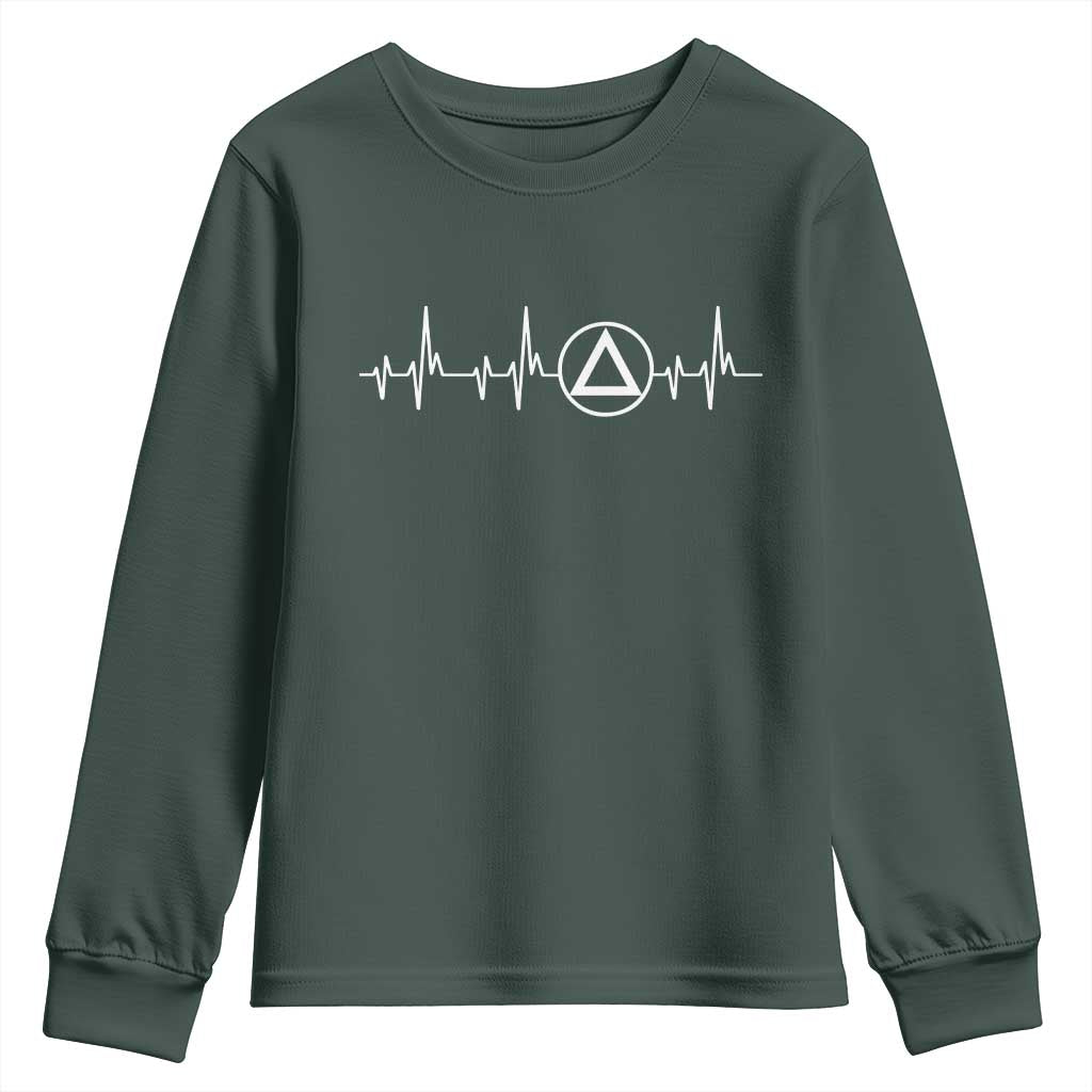 Sober Recover Sobriety Heartbeat EKG Pulse Recovery Youth Sweatshirt TS11 Dark Forest Green Print Your Wear