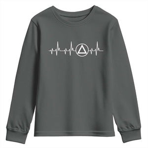 Sober Recover Sobriety Heartbeat EKG Pulse Recovery Youth Sweatshirt TS11 Dark Heather Print Your Wear