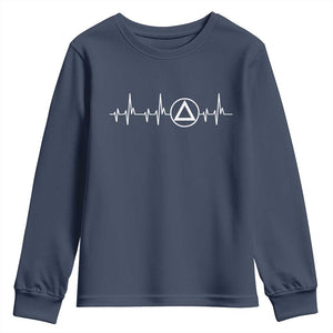 Sober Recover Sobriety Heartbeat EKG Pulse Recovery Youth Sweatshirt TS11 Navy Print Your Wear