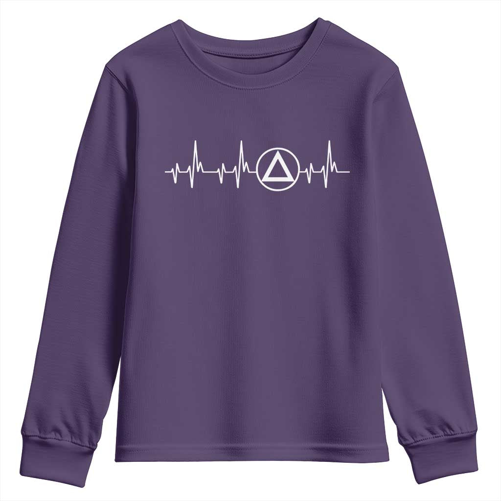 Sober Recover Sobriety Heartbeat EKG Pulse Recovery Youth Sweatshirt TS11 Purple Print Your Wear