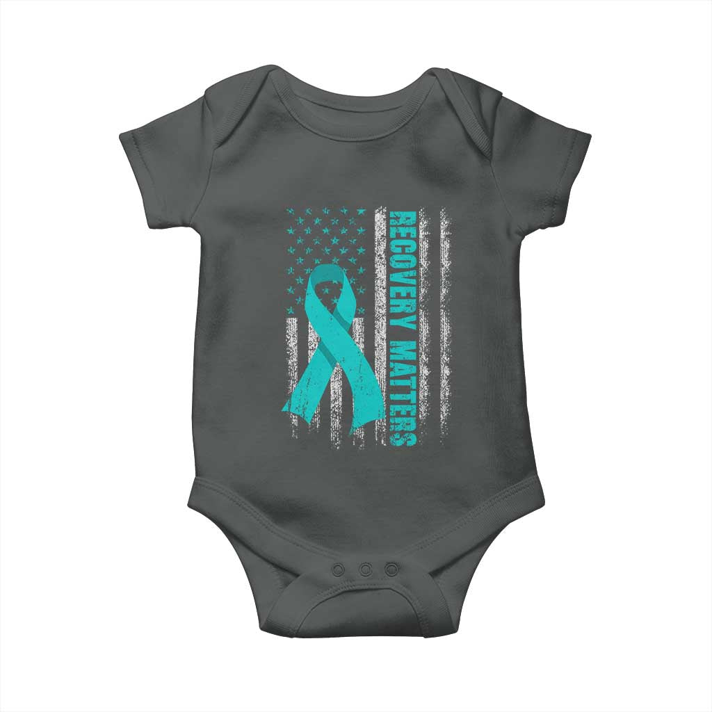 Recovery Matter Sobriety Anniversary Sober AA NA Baby Onesie Vintage American Flag TS11 Dark Heather Print Your Wear
