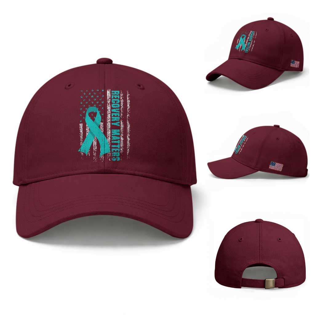 Recovery Matter Sobriety Anniversary Sober AA NA Baseball Cap Vintage American Flag TS11 Baseball Cap Universal Fit Maroon Print Your Wear