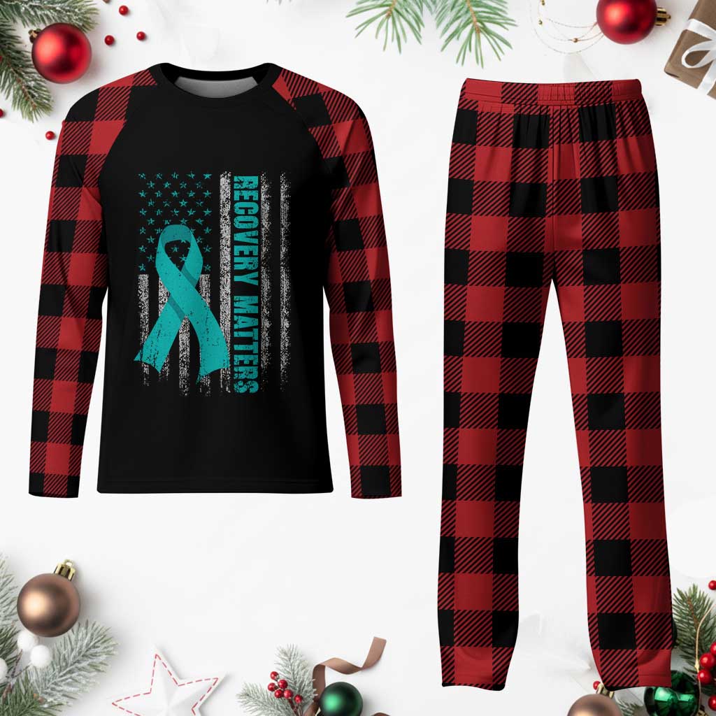 Recovery Matter Sobriety Anniversary Sober AA NA Plaid Pajama Set Vintage American Flag TS11 Buffalo Plaid Print Your Wear